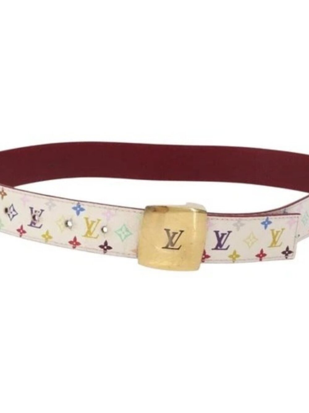 Share LOUIS VUITTON Multicolor Ceinture Carre LV Cut Belt White LV Auth 166023